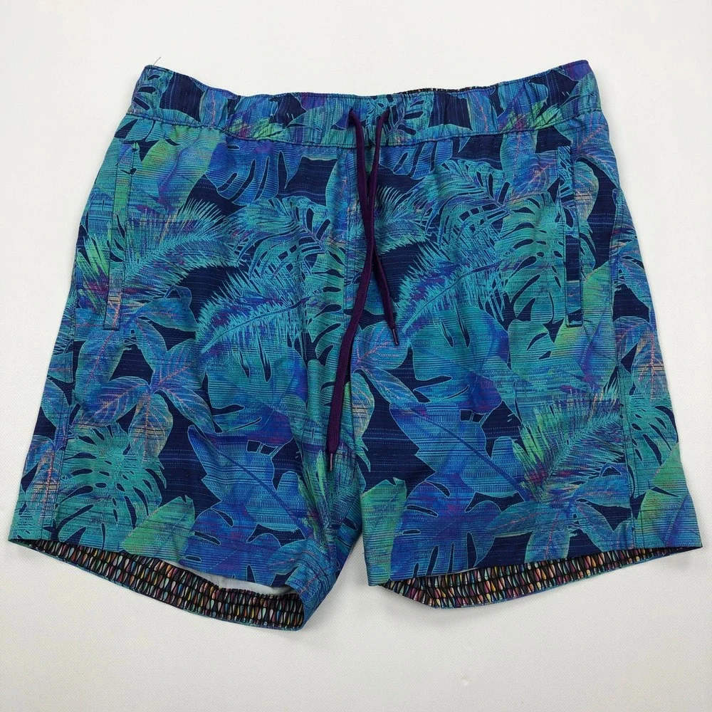Robert Graham Paradise Garage Fauna Swim Shorts Blue Tropical Mens L